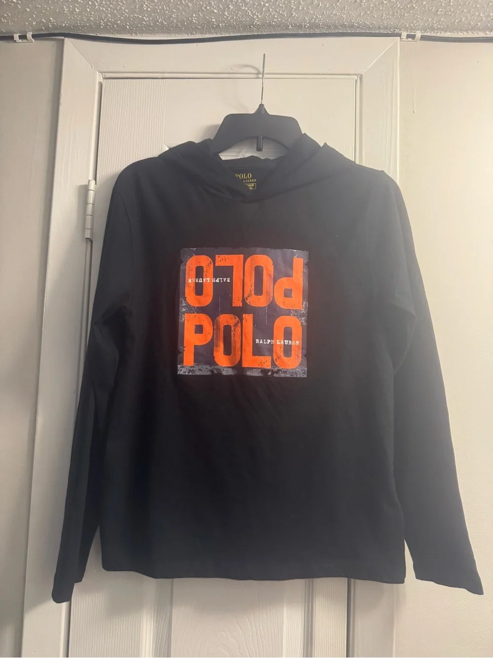Ralph Lauren Black Hoodie with Orange POLO Graphic